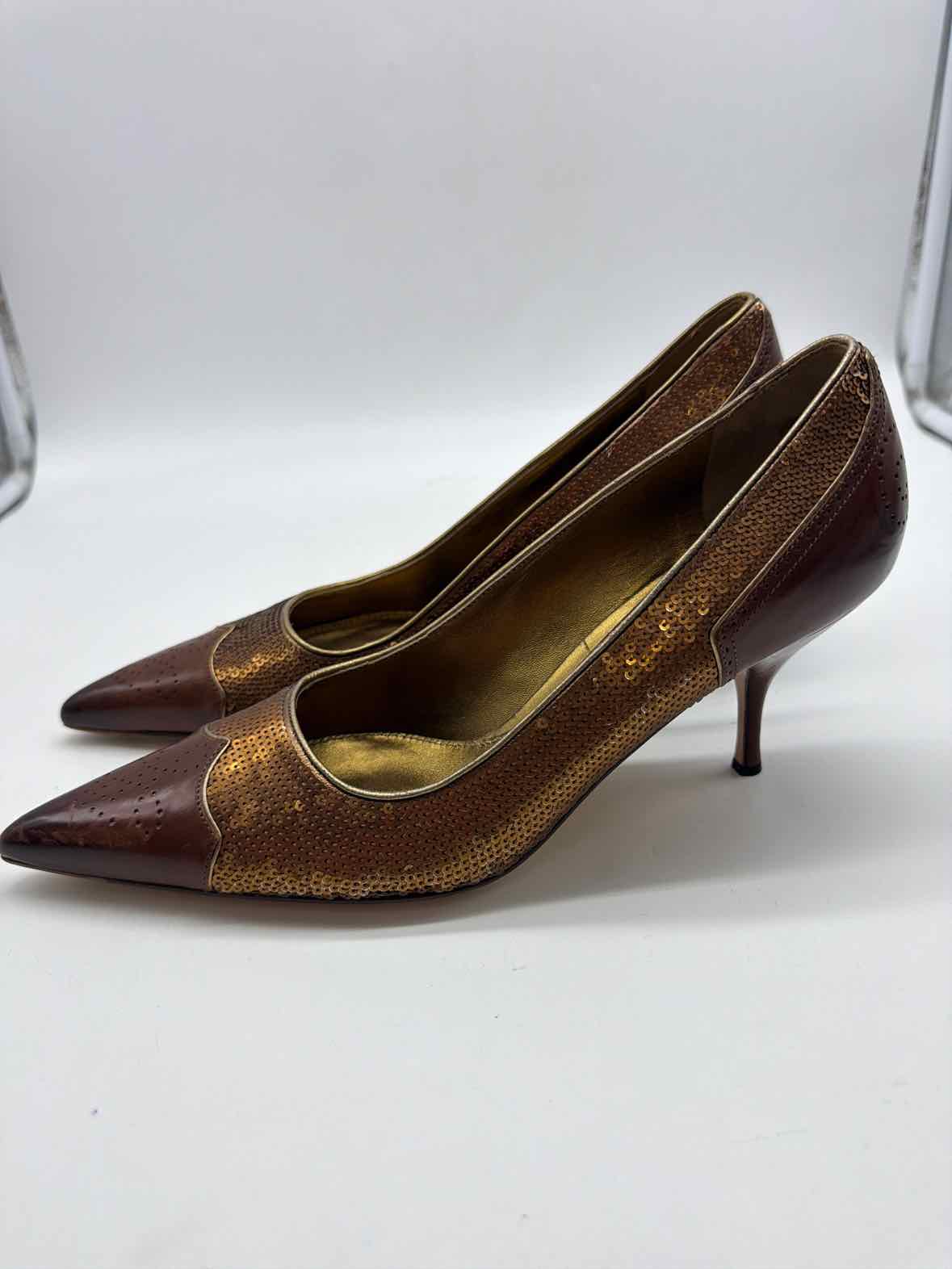 Pre-Owned Prada Gold Size 38.5 Sequin Pump Heels | True Fashionistas.