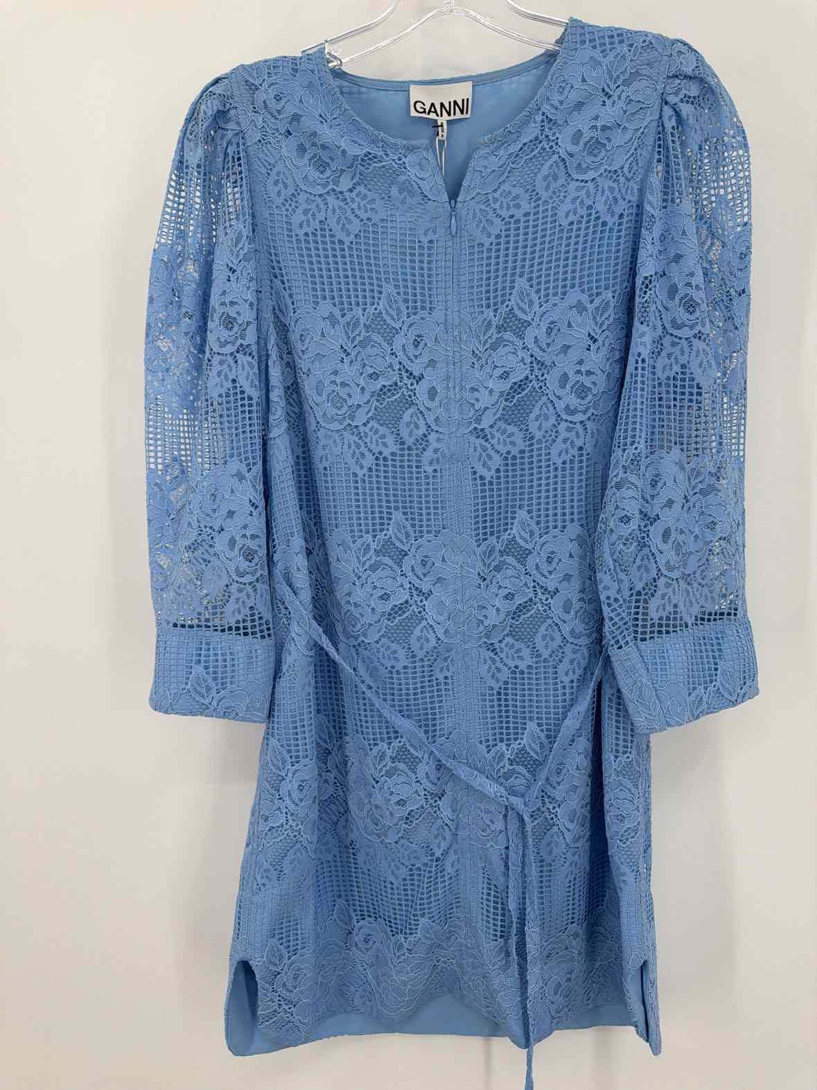 Pre-Owned Ganni Blue Size 36/4 Lace Short Long Sleeve Dress | True Fashionistas.