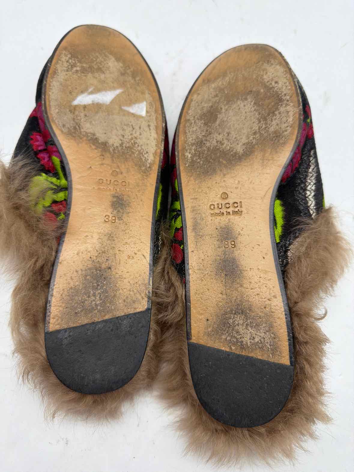 Pre-Owned Gucci Black Size 9 Princetown Floral Mule Flats | True Fashionistas.