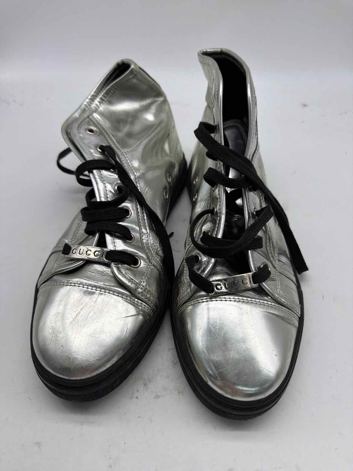Pre-Owned Gucci Silver Size 9 High Top Athletic Shoes | True Fashionistas.