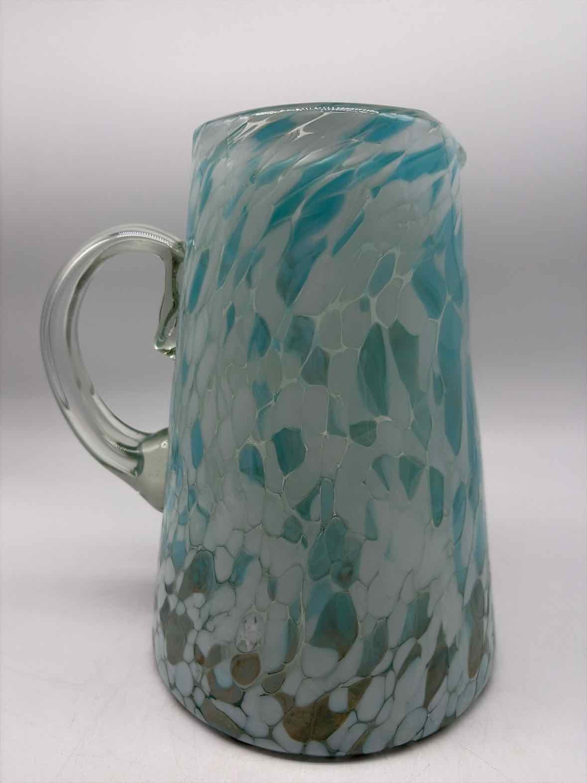 Hand Blown Aqua & White Glass Confetti Pitcher | True Fashionistas.