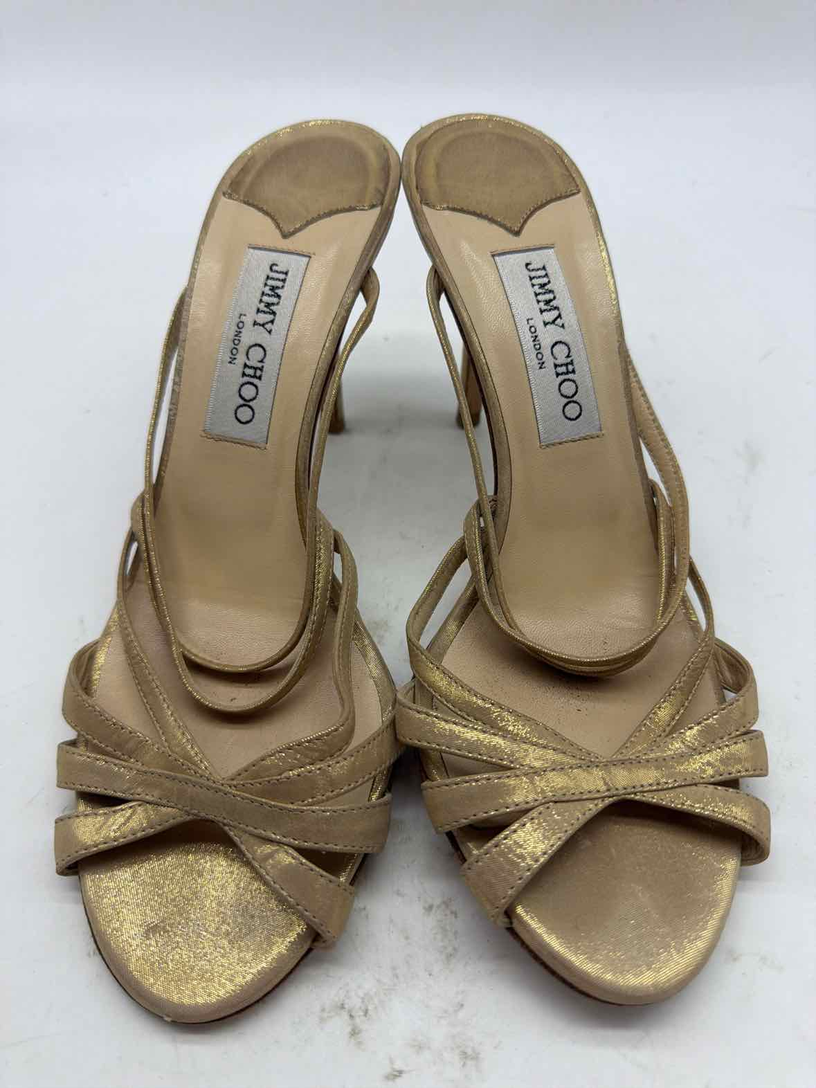 Pre-Owned Jimmy Choo Gold Size 8.5 Strappy Heels | True Fashionistas.