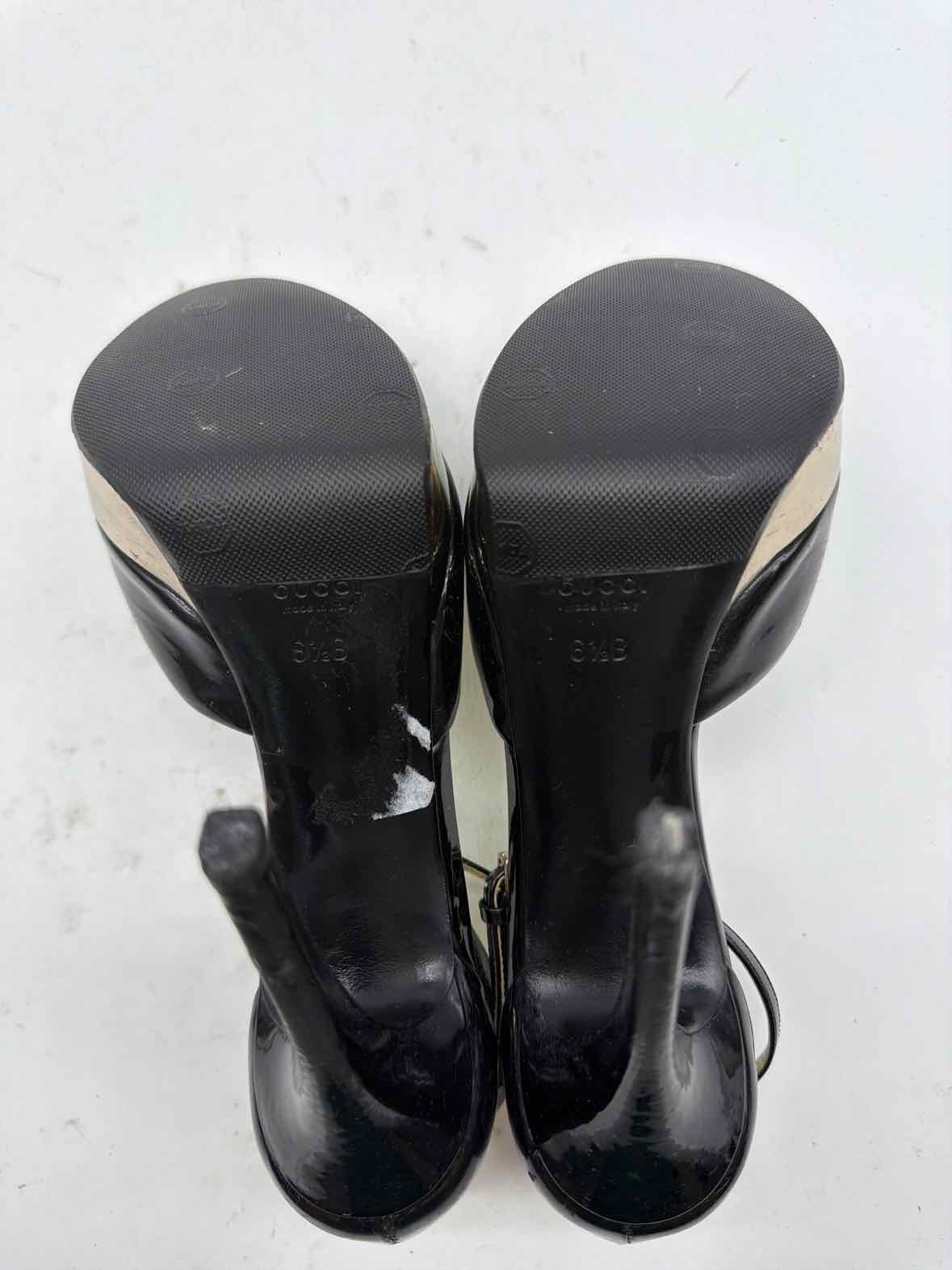 Pre-Owned Gucci Black Size 9.5 Patent Leather Peep Toe Heels | True Fashionistas.