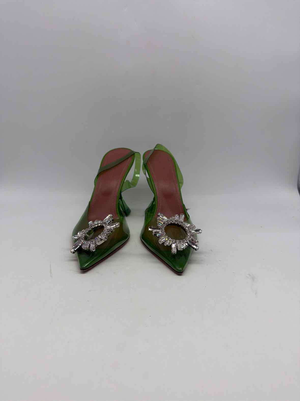 Pre-Owned Amina Muaddi Green Size 37.5 Slingback Heels | True Fashionistas.