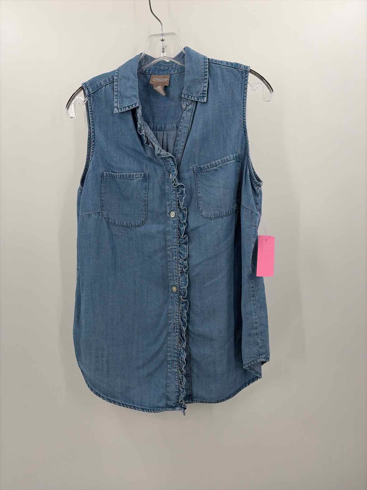 Pre-Owned Chico's Blue Size 0/Small Button Down Tank Top | True Fashionistas.
