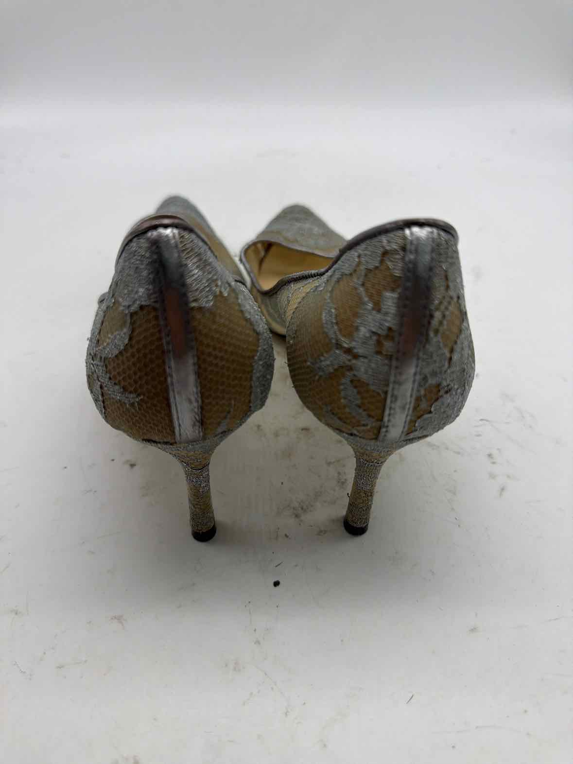 Pre-Owned Jimmy Choo Silver Size 7.5 Lace Pump Heels | True Fashionistas.
