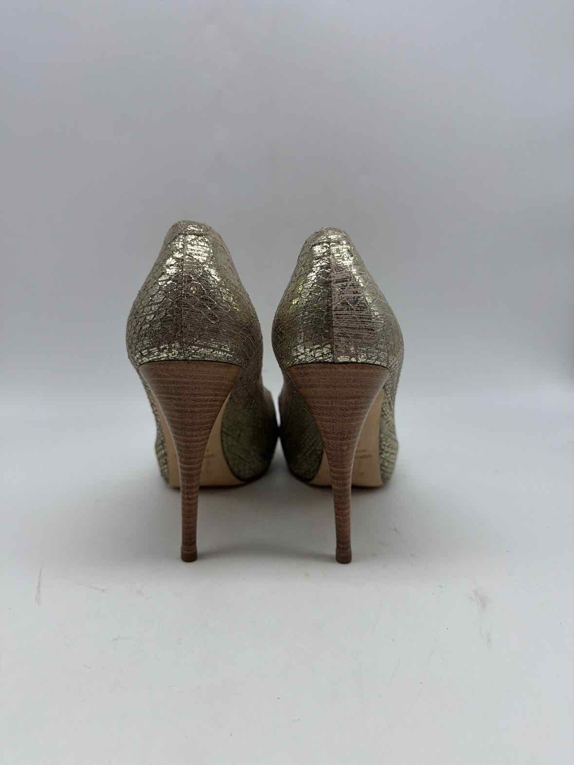 Pre-Owned Giuseppe Zanotti Gold Size 38.5 Peep Toe Heels | True Fashionistas.