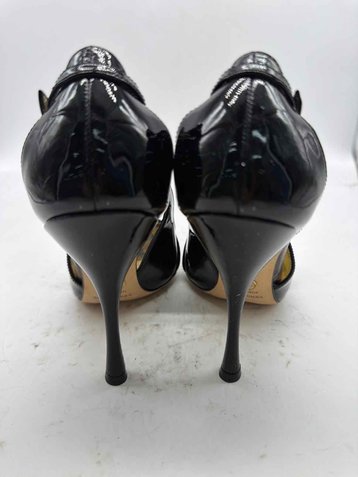 Pre-Owned Dolce & Gabbana Black Size 6.5 Patent Leather Peep Toe Heels | True Fashionistas.