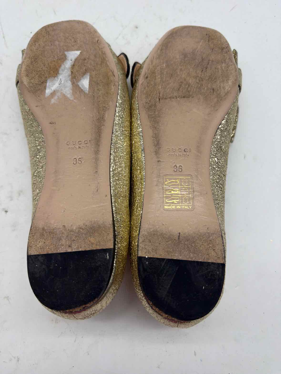 Pre-Owned Gucci Gold Size 6 GG Marmot Fringe Flat Flats | True Fashionistas.