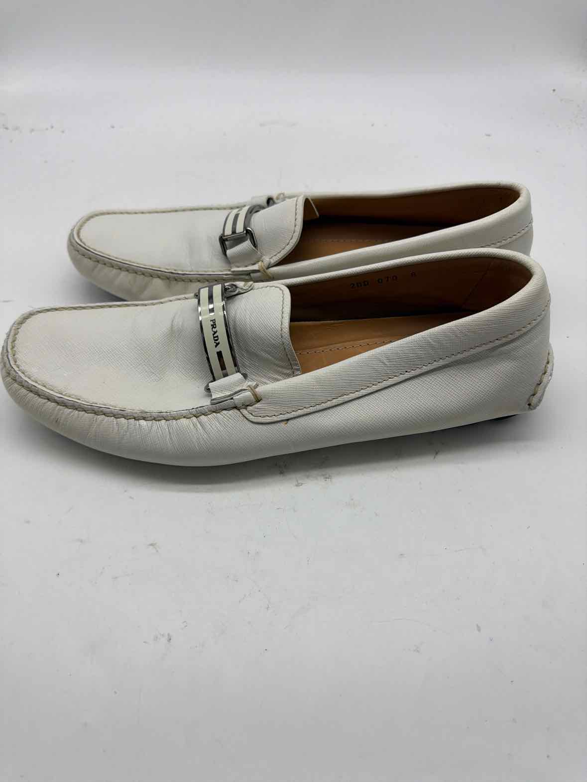 Pre-Owned Prada White 8 Leather Slip On Men's Dress Shoes | True Fashionistas.