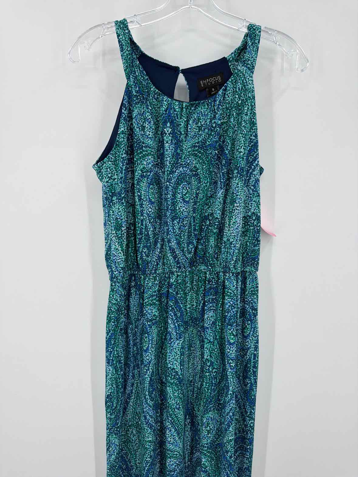 Pre-Owned En Focus Blue Size 8 Long Sleeveless Dress | True Fashionistas.