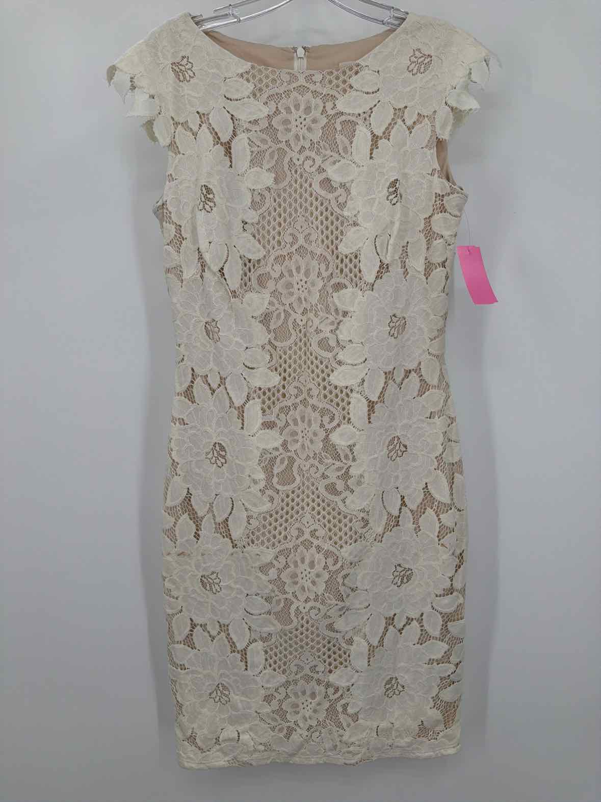 Pre-Owned Tadashi Shoji Ivory Size 6 Lace Cocktail Short Sleeveless Dress | True Fashionistas.
