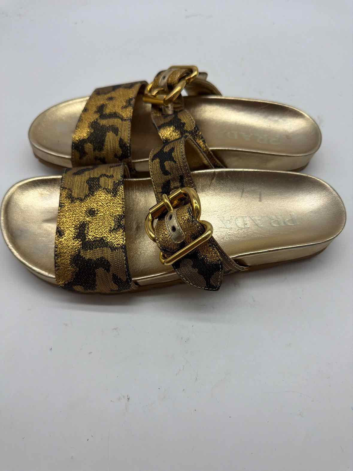 Pre-Owned Prada Gold Size 38 Slide Sandals | True Fashionistas.