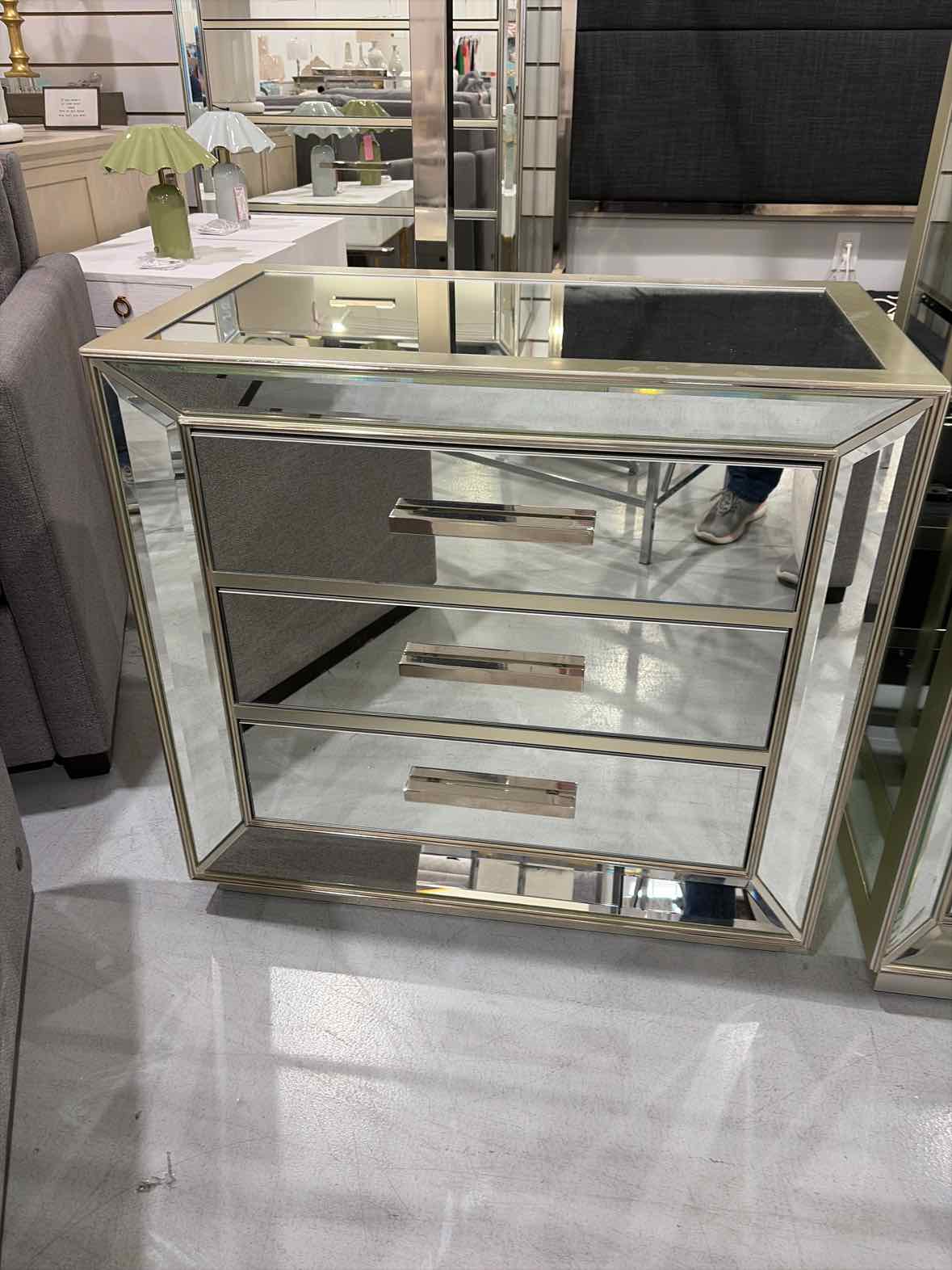 Kevin Charles Champagne Frame Mirrored Nightstand | True Fashionistas.