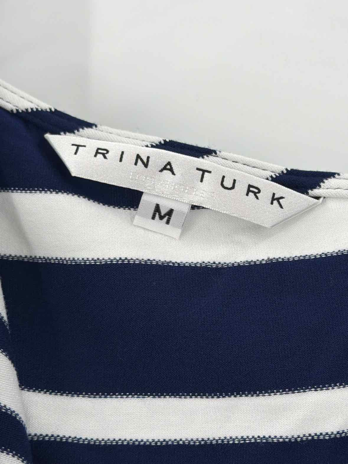 Pre-Owned Trina Turk Navy Size Medium Stripe Short Short Sleeve Dress | True Fashionistas.