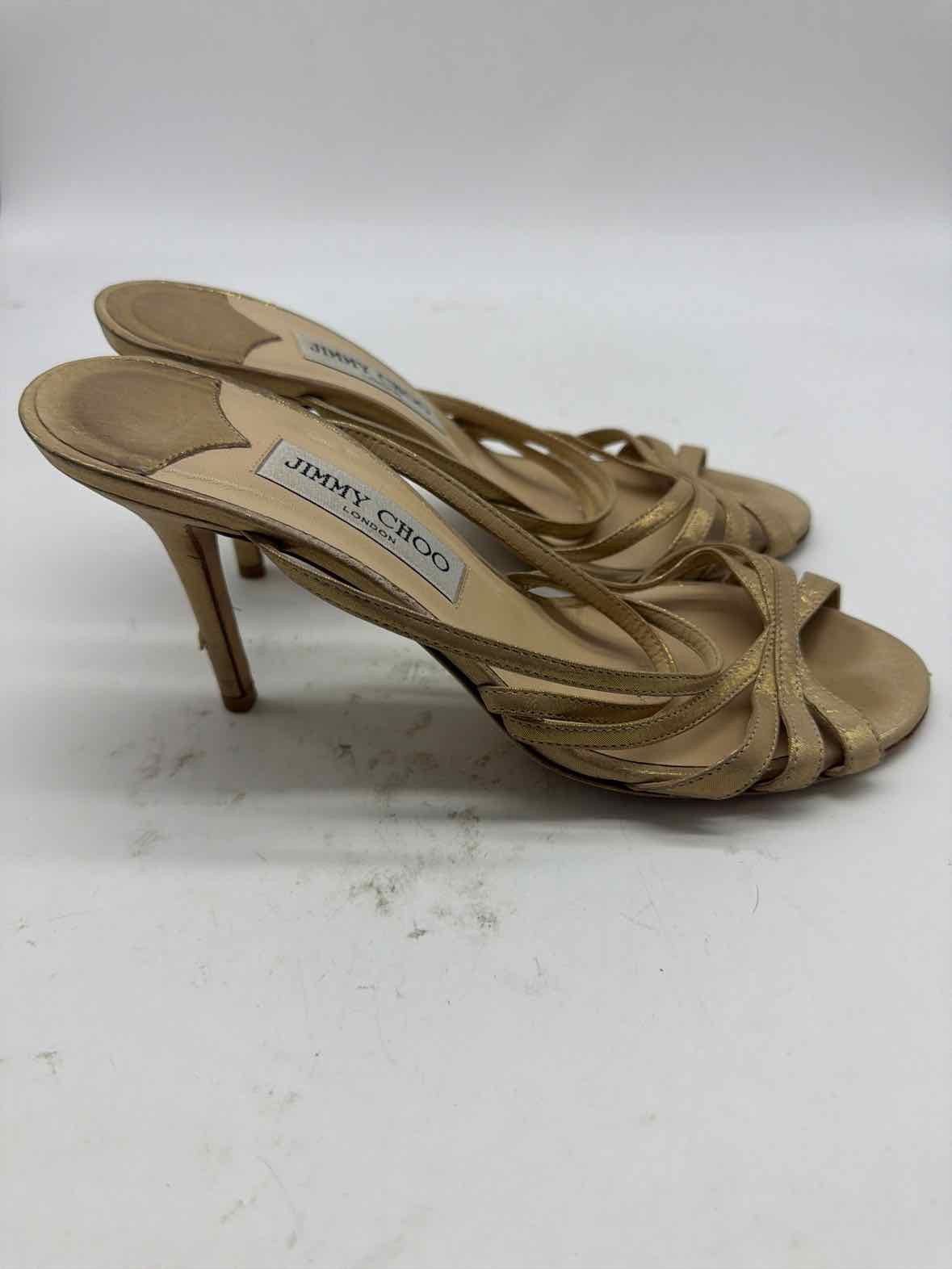 Pre-Owned Jimmy Choo Gold Size 8.5 Strappy Heels | True Fashionistas.