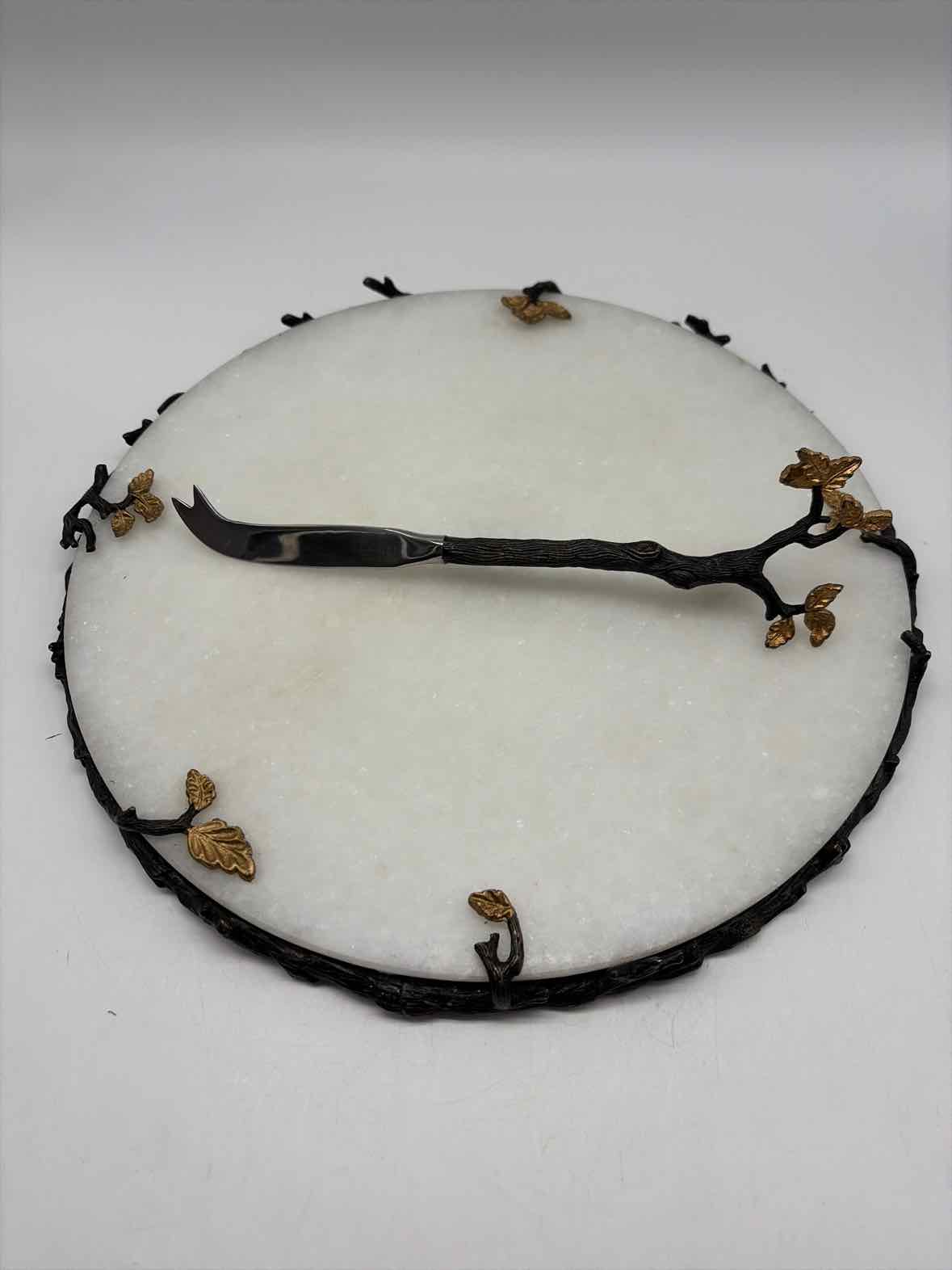 L'Objet White Marble Cheese Board w/Brass Accents & Knife | True Fashionistas.