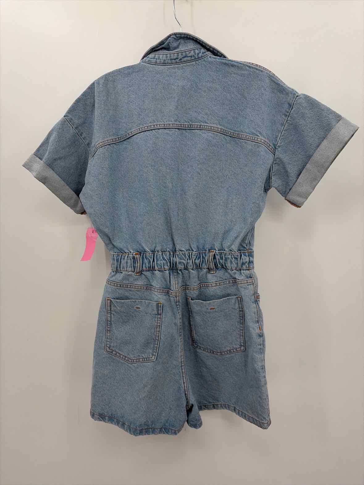 Pre-Owned Zara Blue Size Small Denim Button Down Short Sleeve Romper | True Fashionistas.