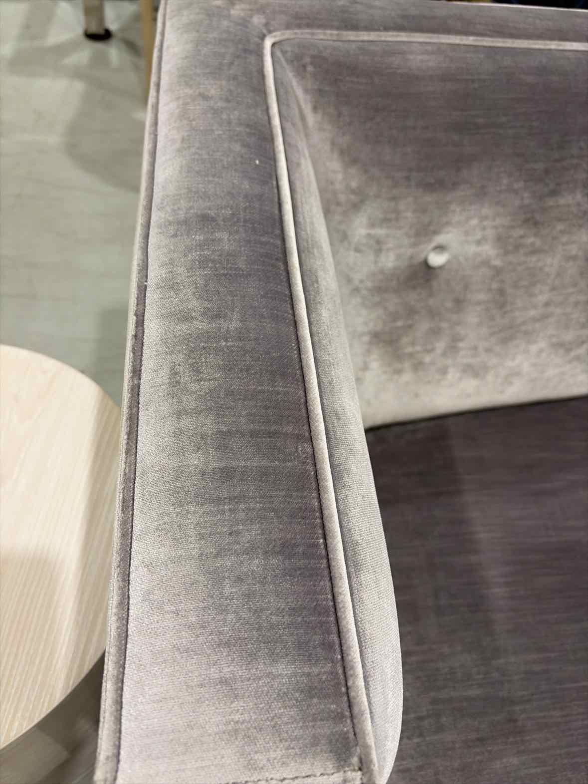 Gray Velvet Buttoned Back Living Room Sofa | True Fashionistas.
