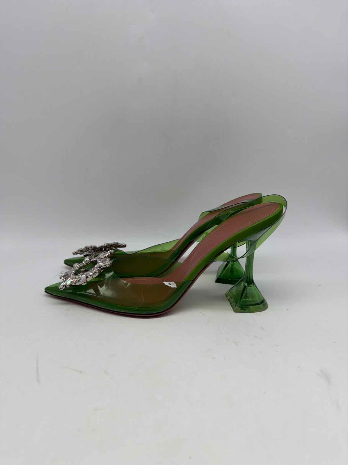 Pre-Owned Amina Muaddi Green Size 37.5 Slingback Heels | True Fashionistas.