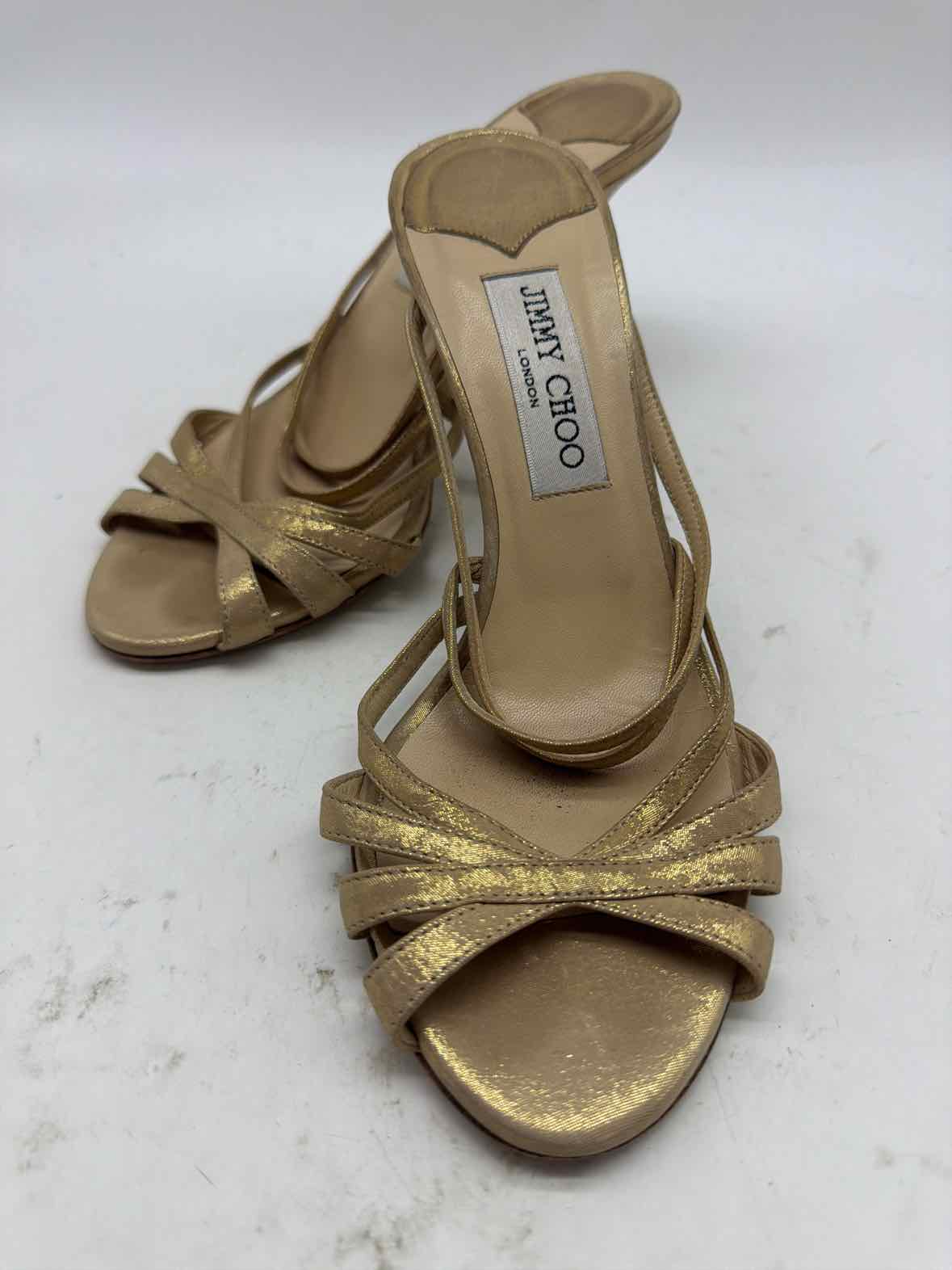 Pre-Owned Jimmy Choo Gold Size 8.5 Strappy Heels | True Fashionistas.