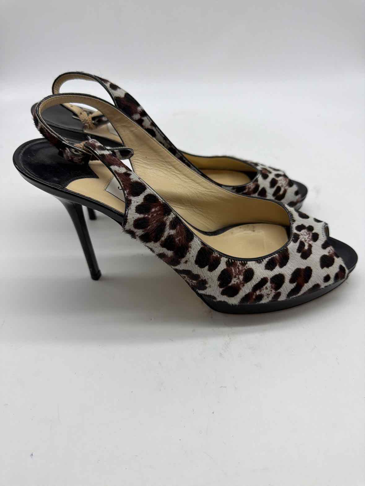 Pre-Owned Jimmy Choo Tan Size 37.5 Leopard Slingback Heels | True Fashionistas.