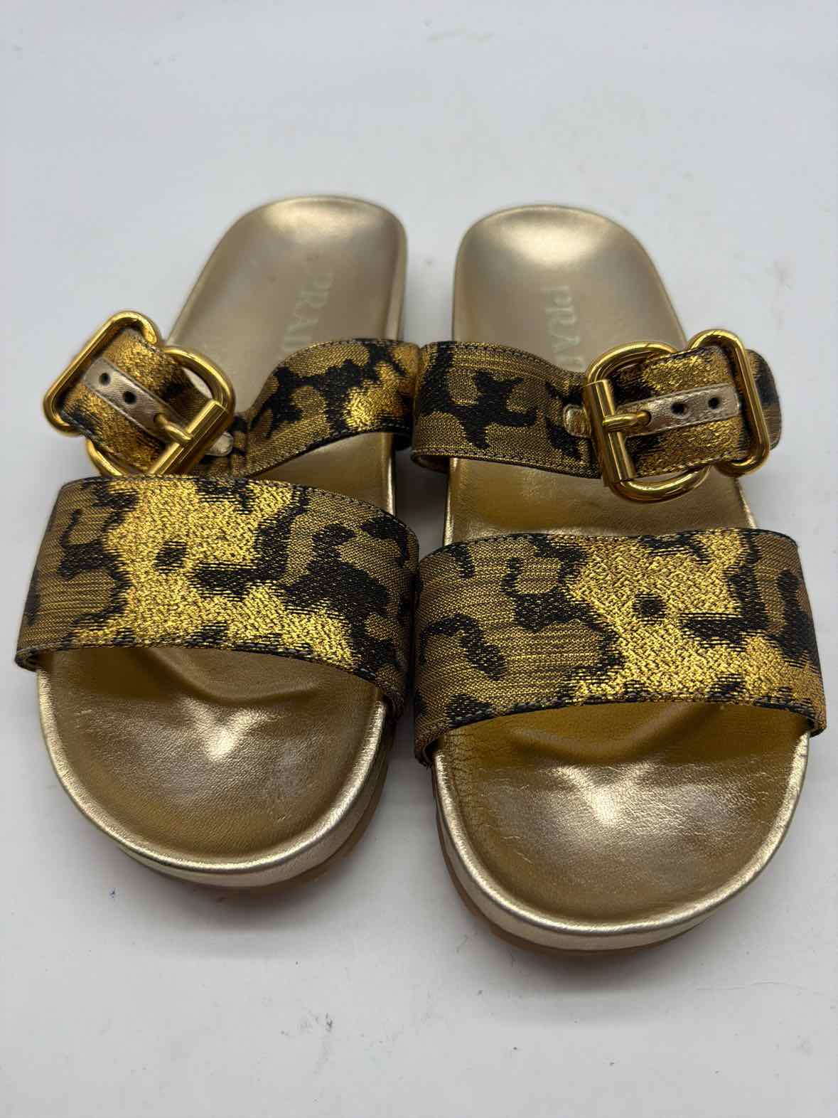 Pre-Owned Prada Gold Size 38 Slide Sandals | True Fashionistas.