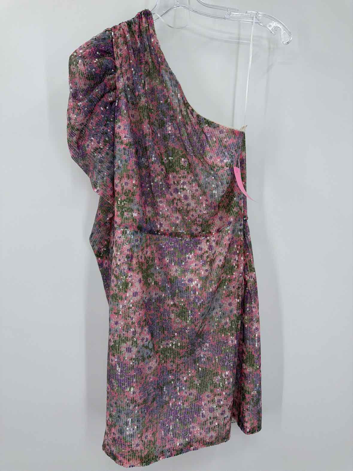 Les Reveries Purple Size 6 Sequin One Shoulder Short Long Sleeve Dress | True Fashionistas.