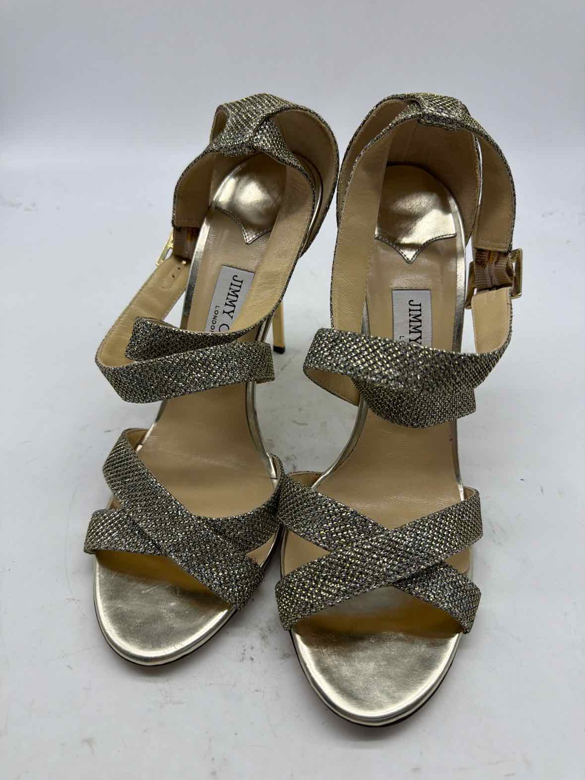 Pre-Owned Jimmy Choo Gold Size 11 Strappy Heels | True Fashionistas.