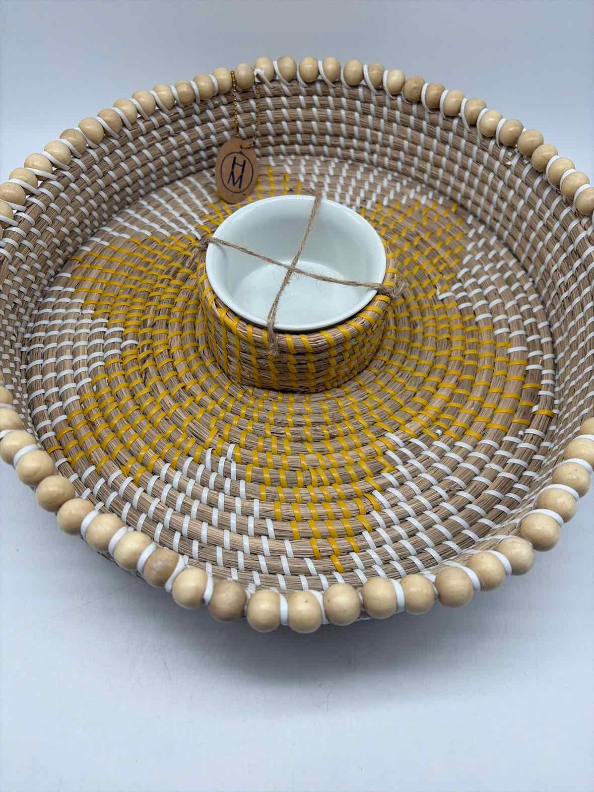 Tan Woven Seagrass Chip and Dip Set | True Fashionistas.