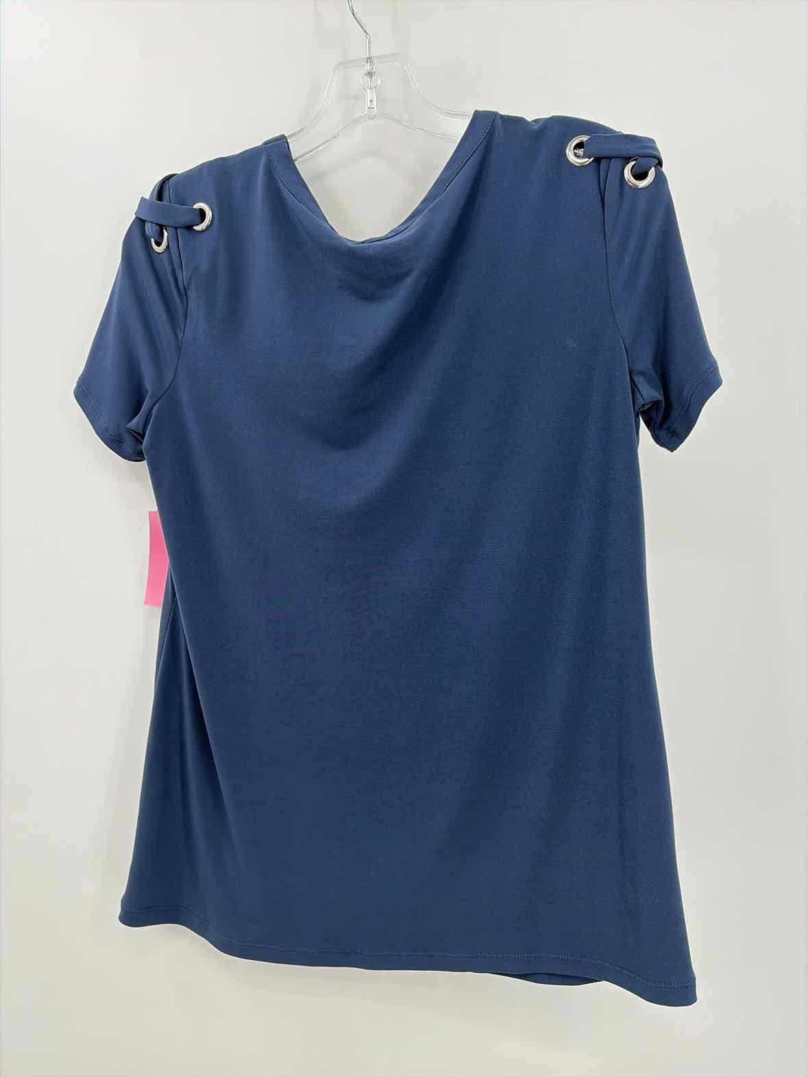 Pre-Owned Carmen Marc Valvo Navy Size Small Short Sleeve Blouse | True Fashionistas.