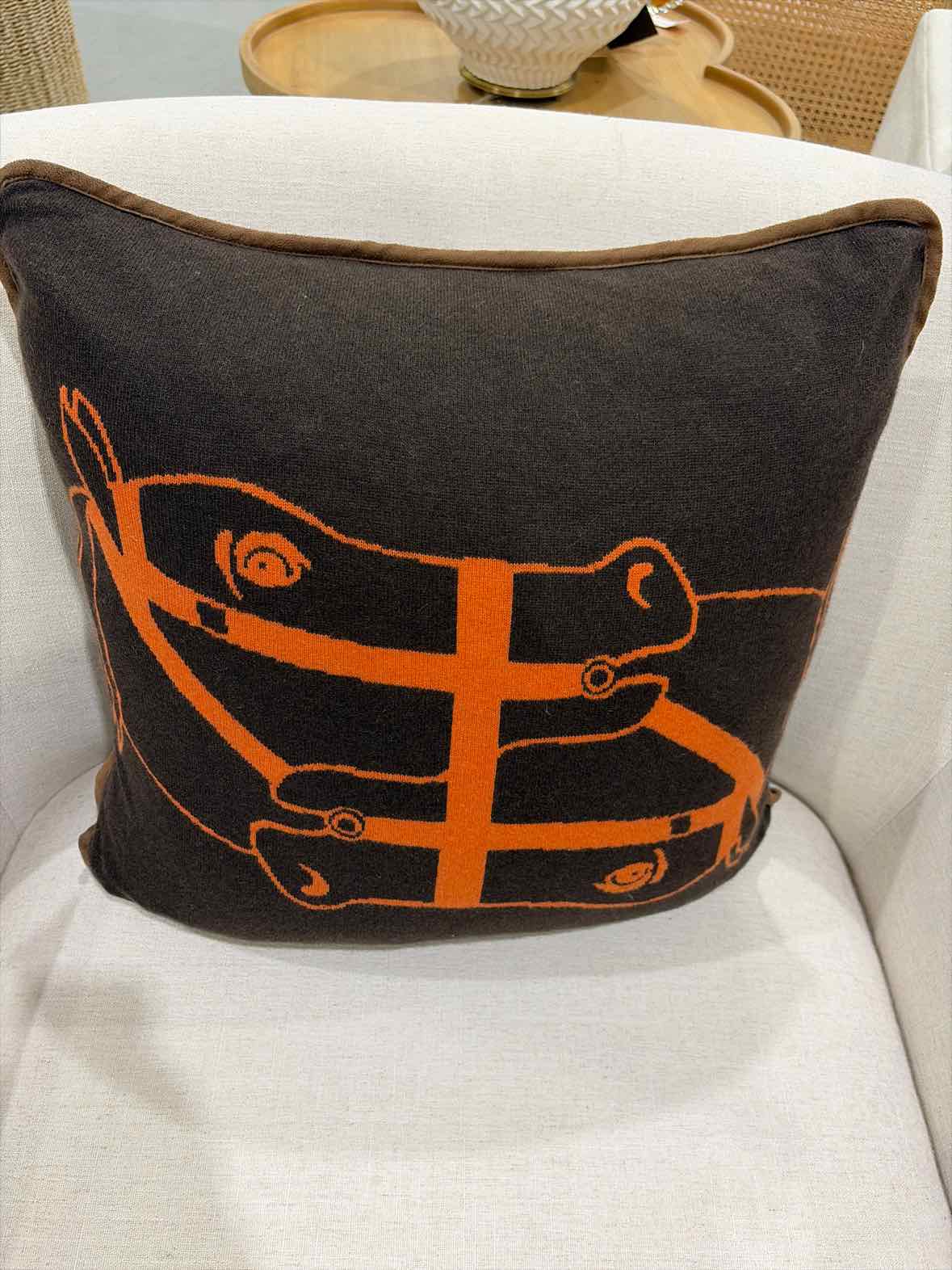 Brown and Orange Cashmere Horse Motif Pillow made in Italy | True Fashionistas.