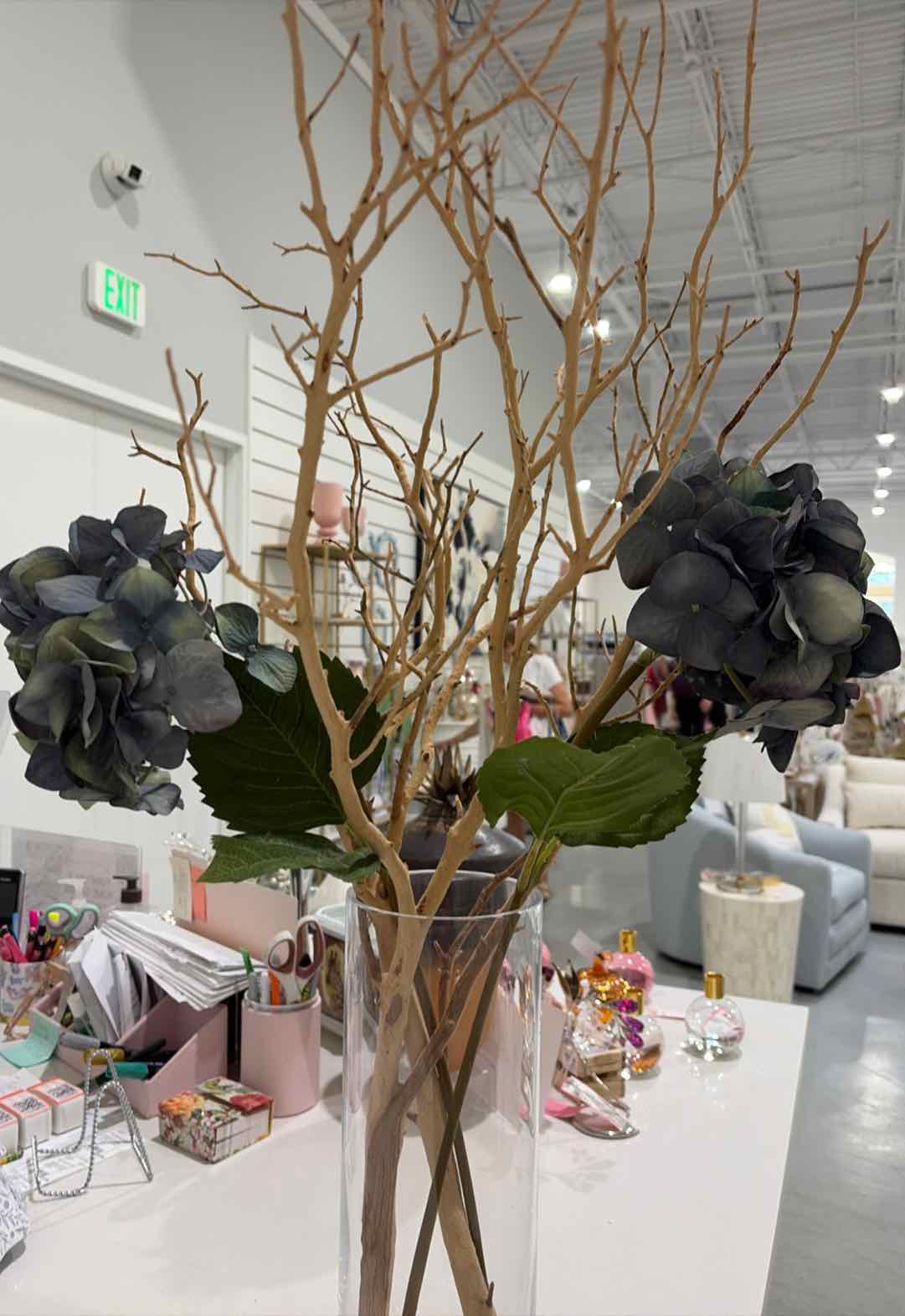 Pottery Barn Vase With Blue Hydrangeas | True Fashionistas.