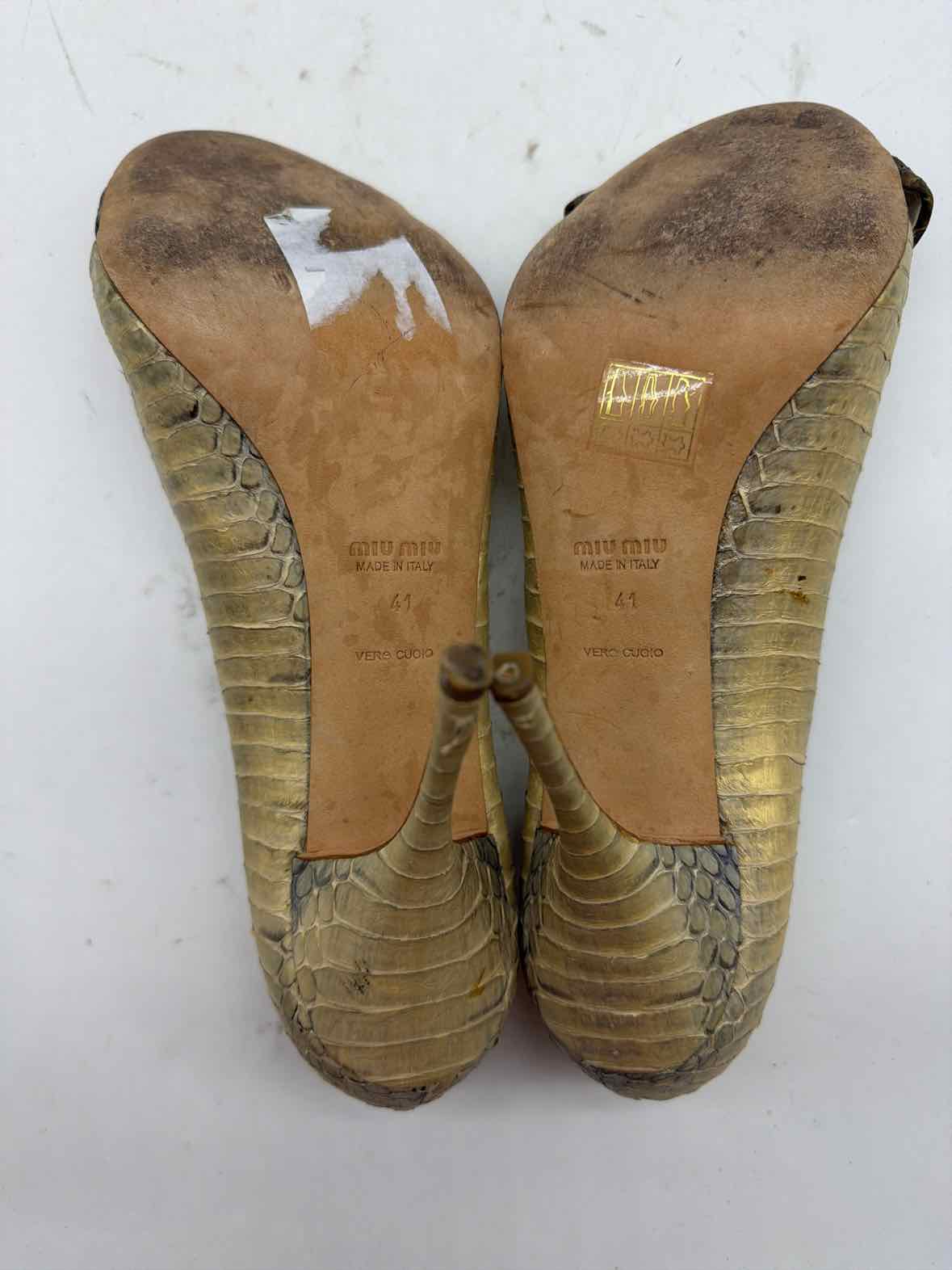 Pre-Owned Miu Miu Tan Size 11 Peep Toe Heels | True Fashionistas.