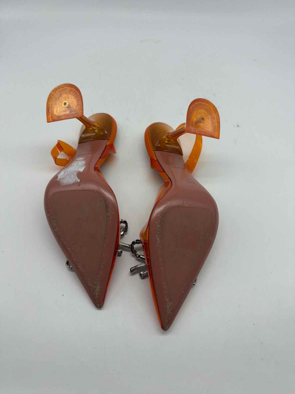 Pre-Owned Amina Muaddi Orange Size 37.5 Slingback Heels | True Fashionistas.