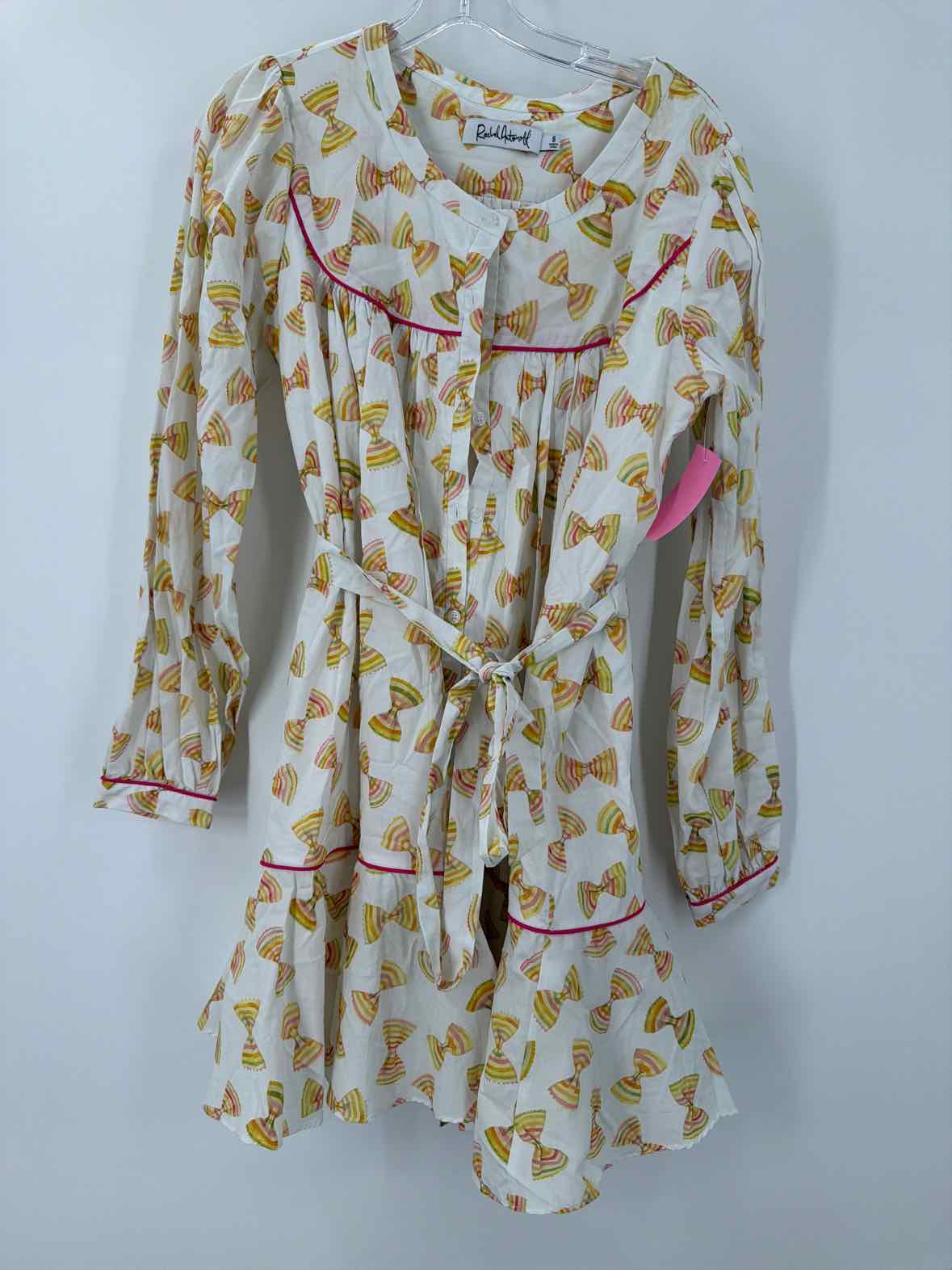 Rachel Antonoff White Size Small Bow Tie Pasta Print Short Long Sleeve Dress | True Fashionistas.