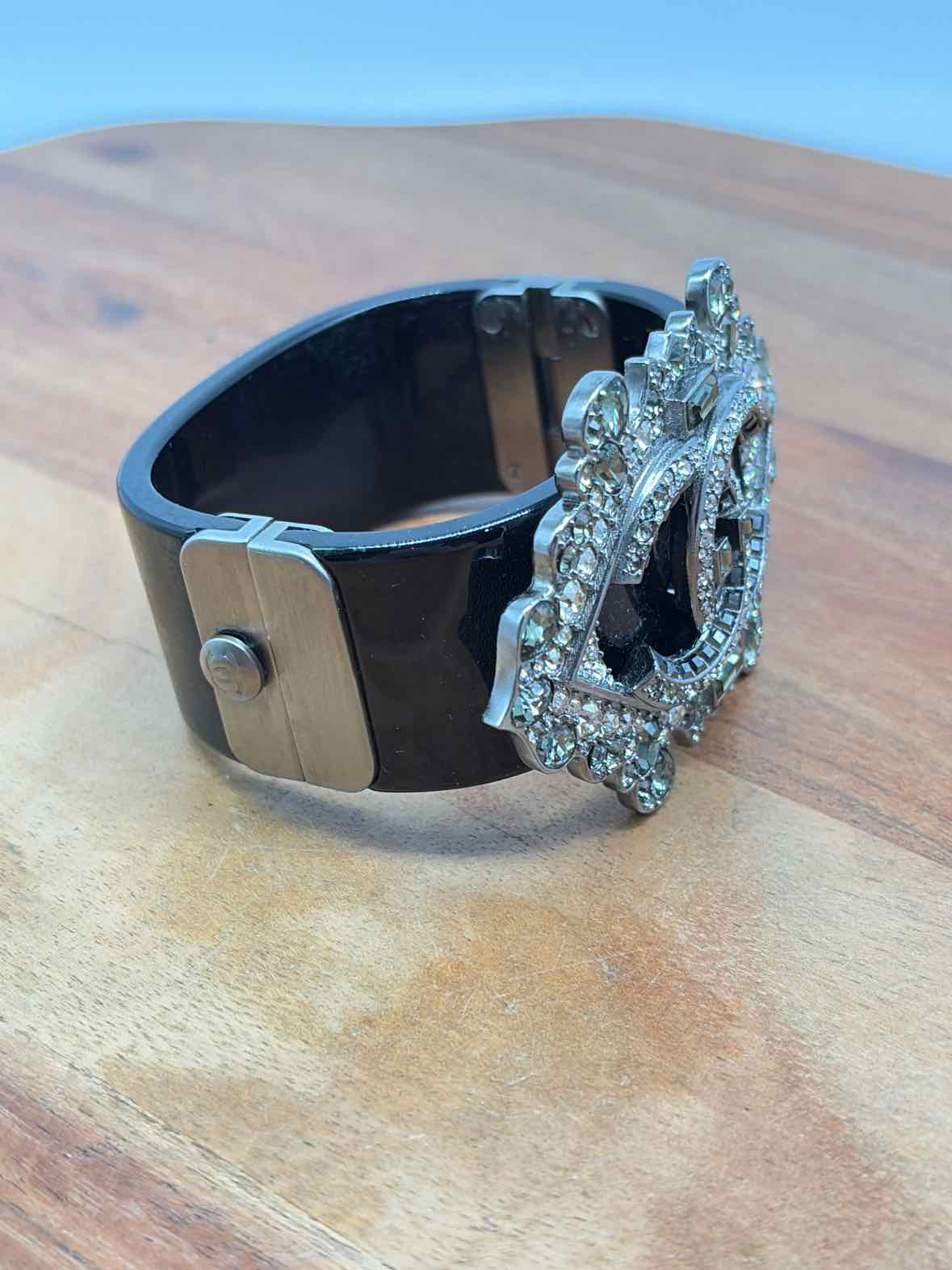 Pre-Owned Chanel Silver and Black Crystal Bangle Bracelet | True Fashionistas.
