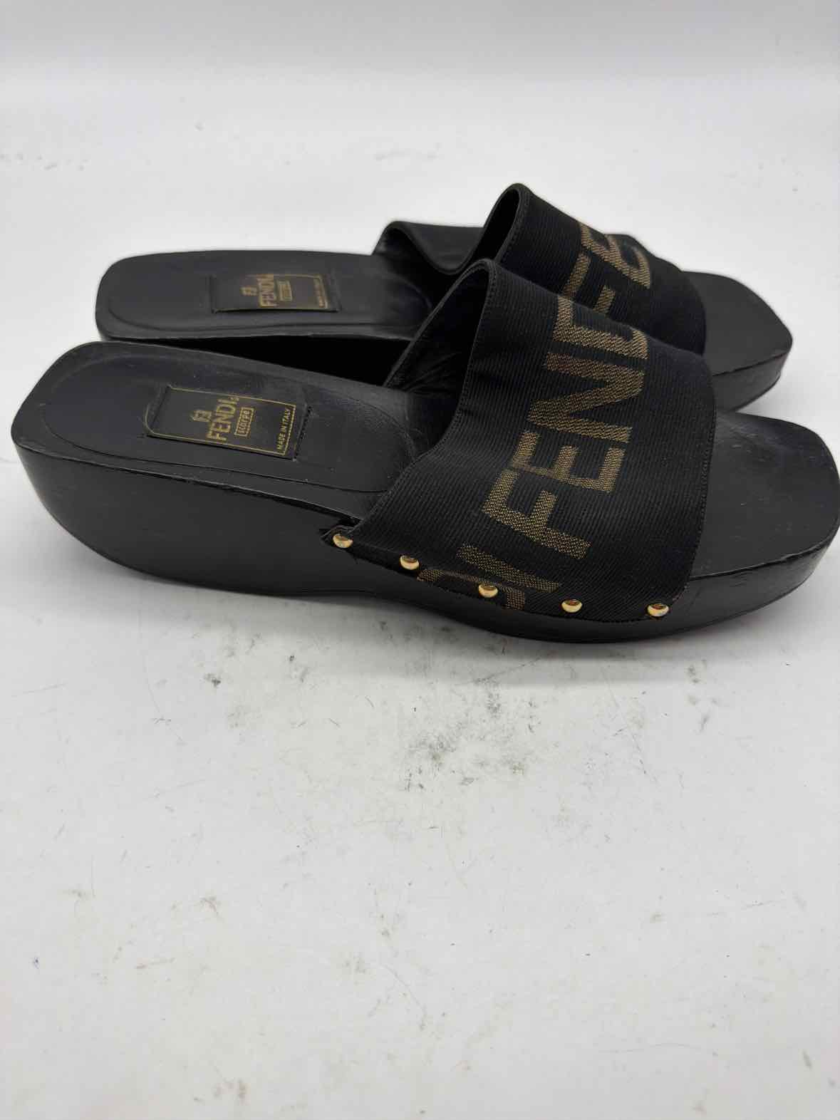 Pre-Owned Fendi Black Size 11 Wood Mule Sandals | True Fashionistas.
