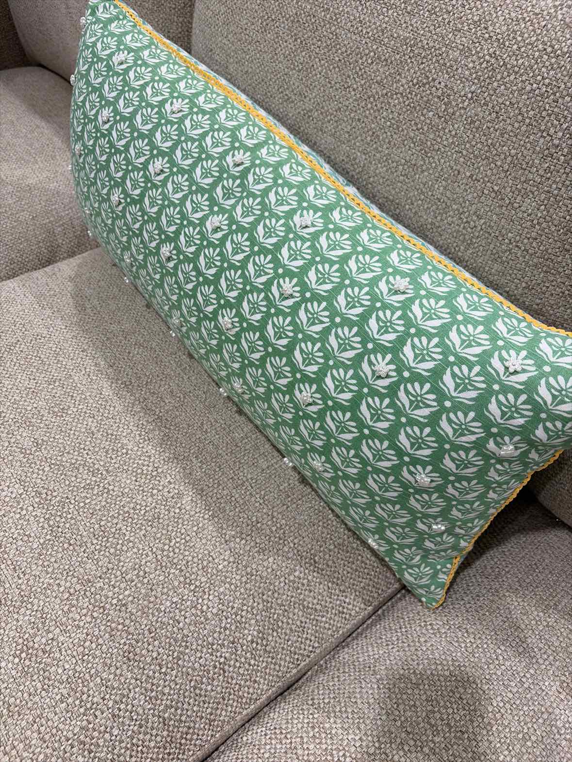 Mint Green & White Cotton Blend Pillow | True Fashionistas.