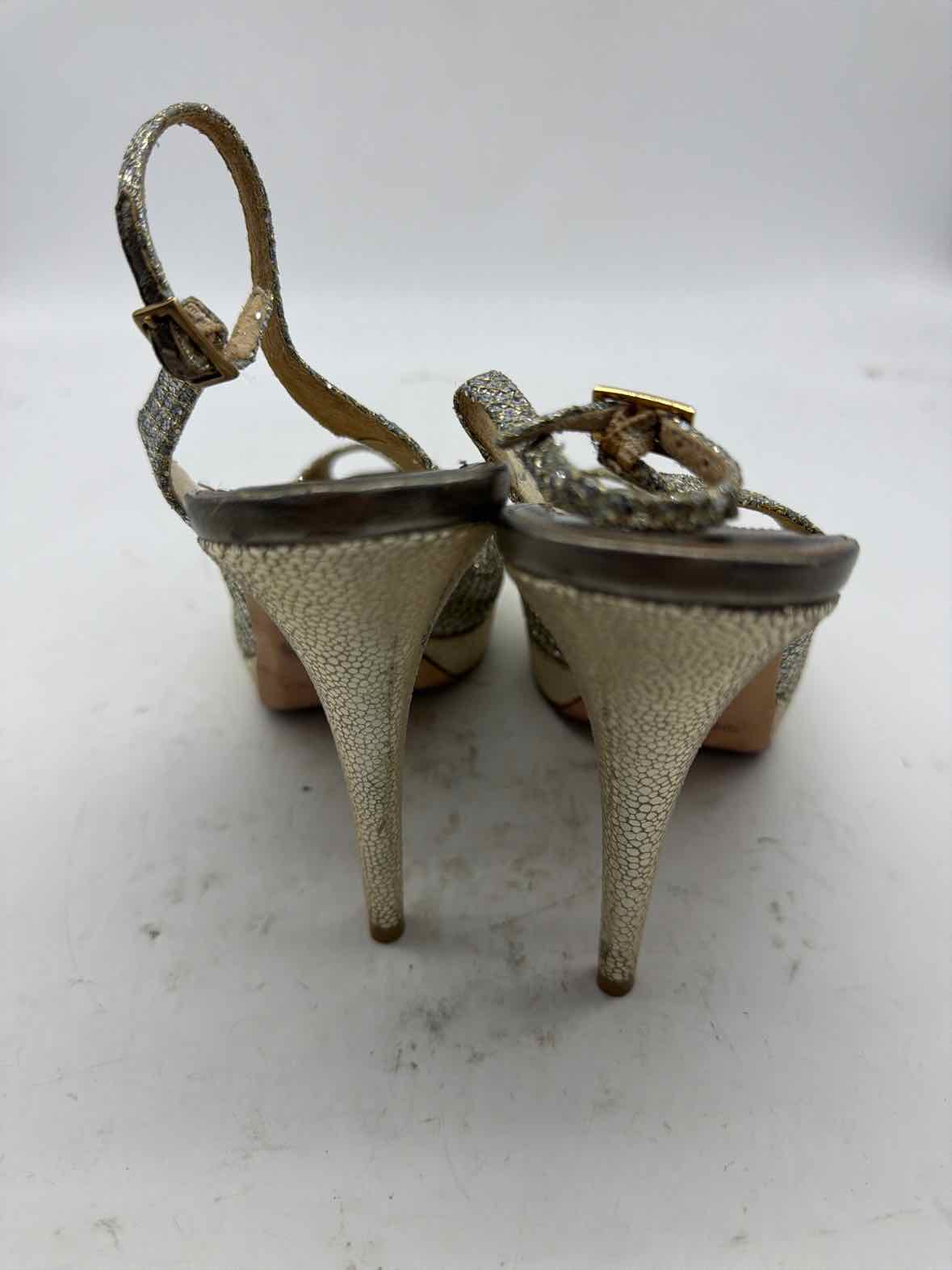 Pre-Owned Jimmy Choo Gold Size 10 Slingback Heels | True Fashionistas.