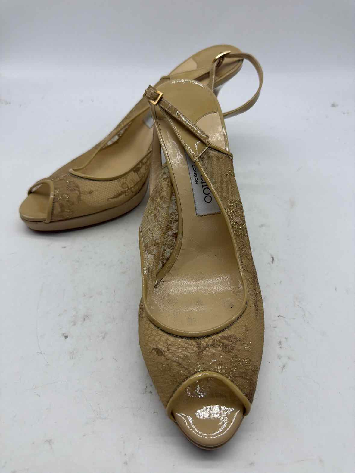 Pre-Owned Jimmy Choo Gold Size 11 Lace Slingback Heels | True Fashionistas.