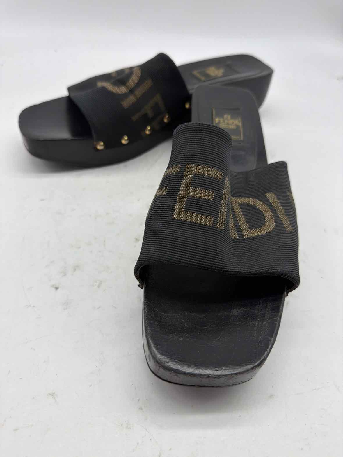 Pre-Owned Fendi Black Size 11 Wood Mule Sandals | True Fashionistas.