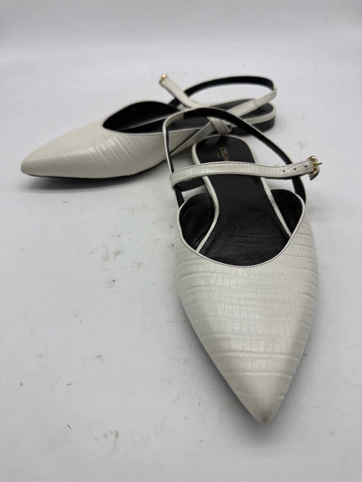 Pre-Owned Celine White Size 9 Slingback Flats | True Fashionistas.