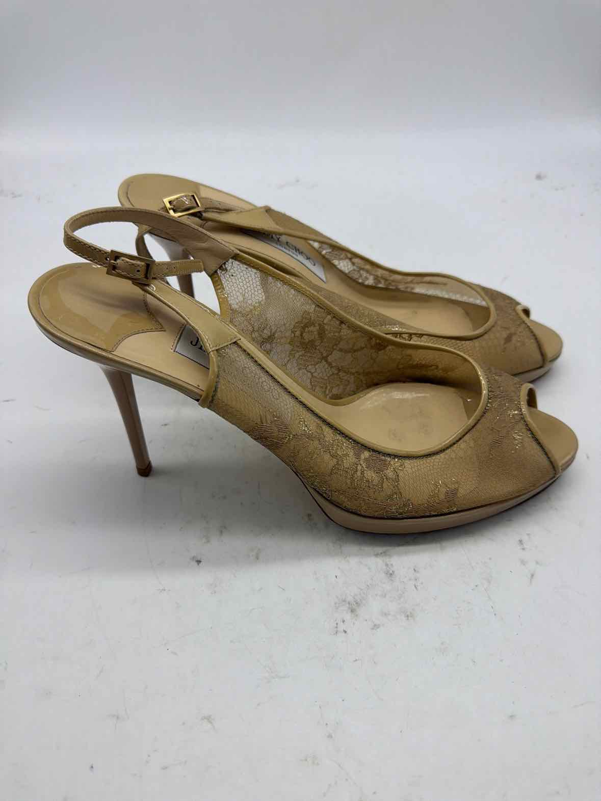 Pre-Owned Jimmy Choo Gold Size 11 Lace Slingback Heels | True Fashionistas.