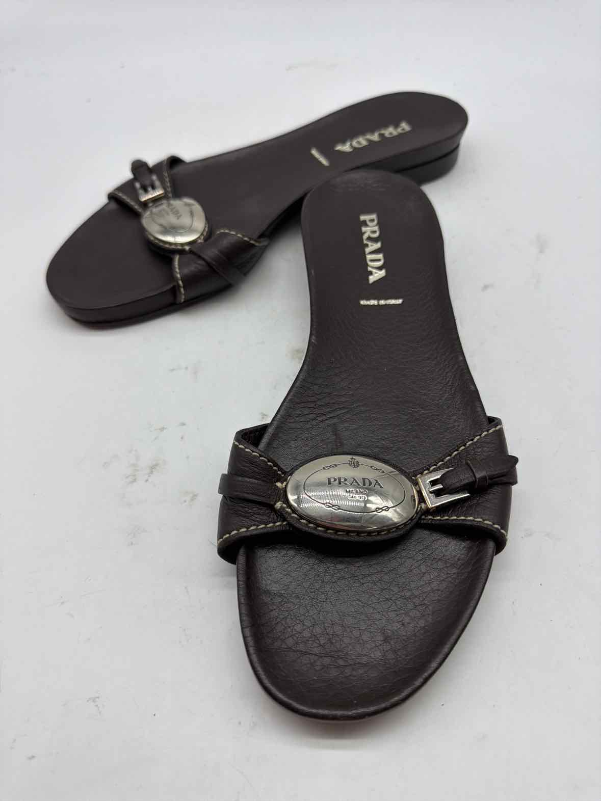 Pre-Owned Prada Brown Size 37.5 Mule Sandals | True Fashionistas.