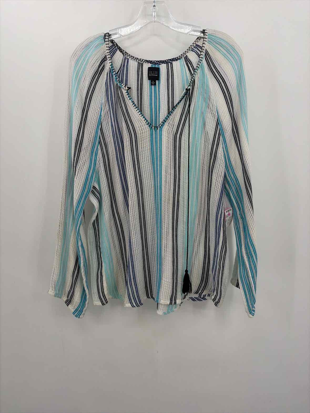 Pre-Owned Blue Saks Fifth Avenue White Size Large Long Sleeve Blouse | True Fashionistas.