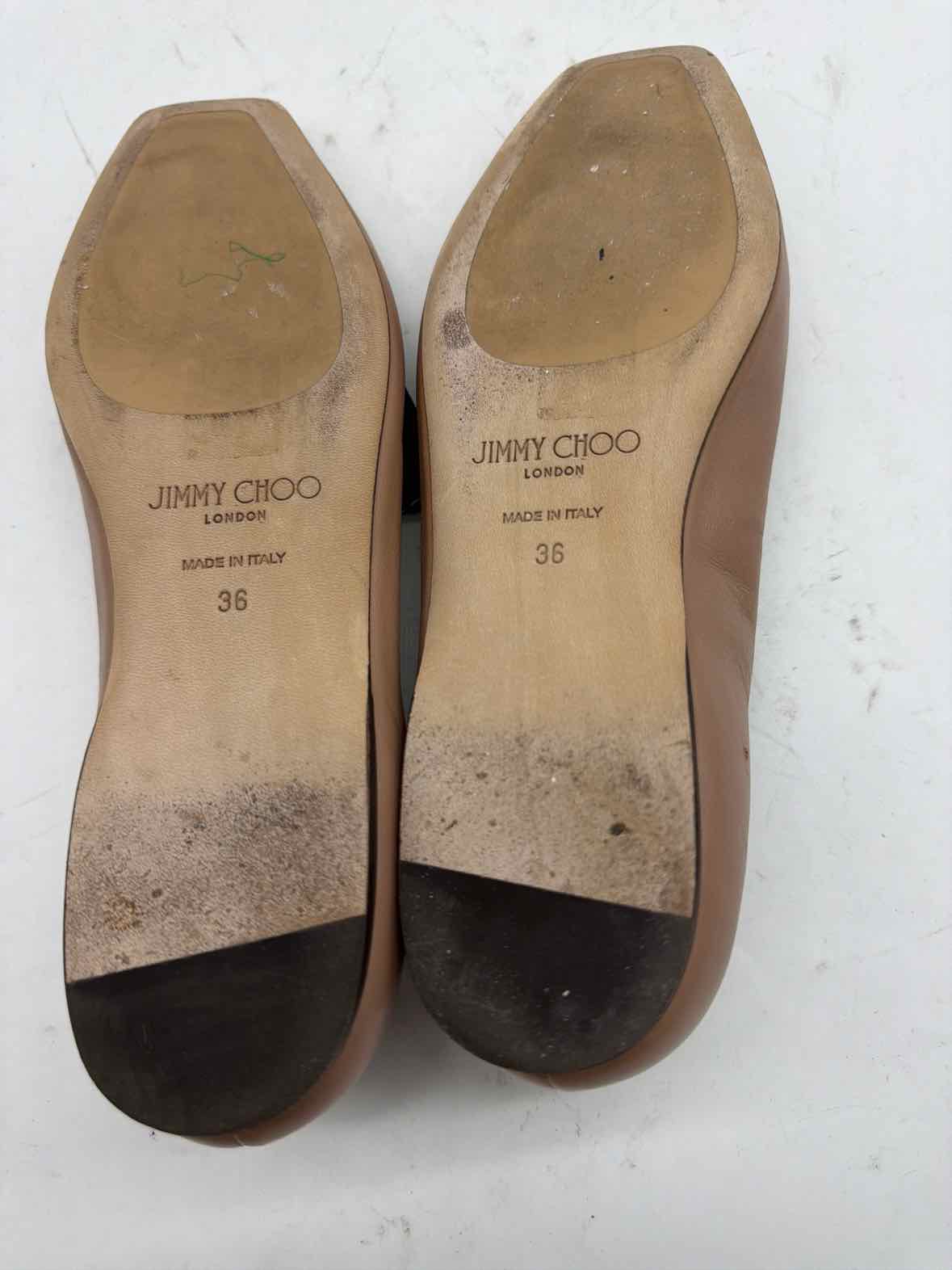 Pre-Owned Jimmy Choo Tan Size 36 Bow Slip On Flats | True Fashionistas.