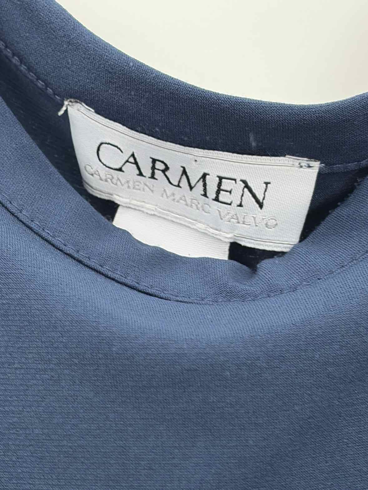 Pre-Owned Carmen Marc Valvo Navy Size Small Short Sleeve Blouse | True Fashionistas.