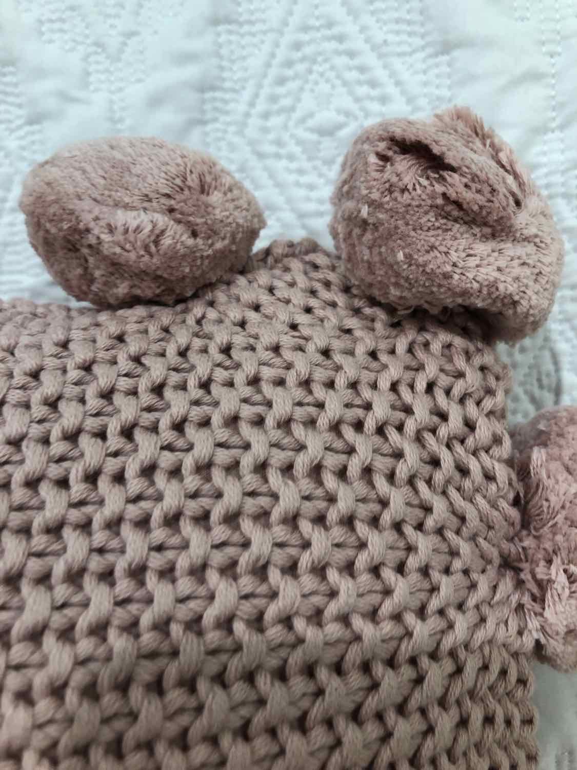 K&K Interiors Pink Knit Pom Pom Pillow | True Fashionistas.