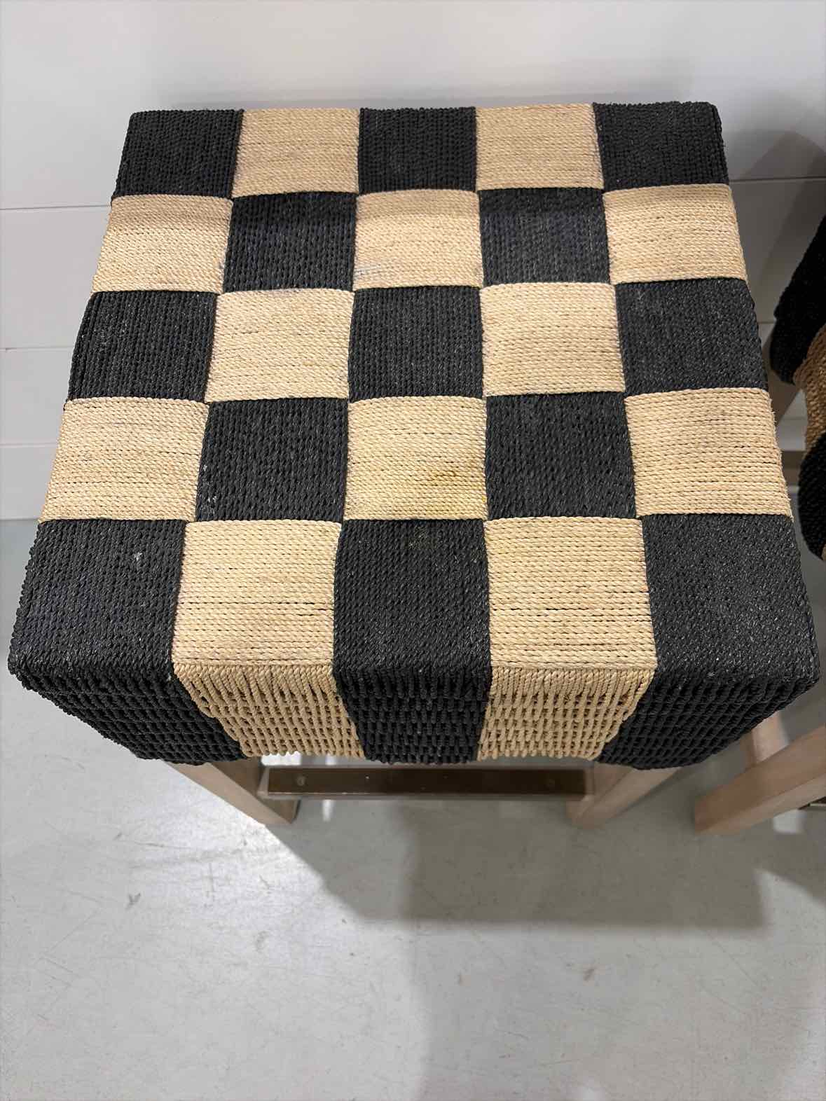 Set Of 2 Mackenzie Childs Black & White Checkered Stools | True Fashionistas.